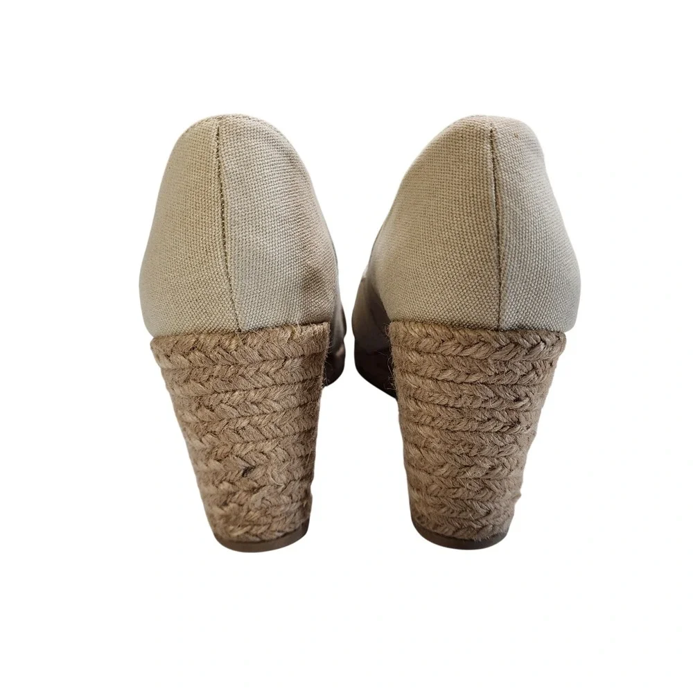 GH Bass & Co Womens Andi Wedge‎ Espadrilles Size 10 Beige Canvas Peep Toe Summer